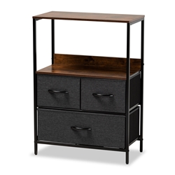 Baxton Studio Hakan Modern Industrial Grey Fabric Upholstered and Walnut Brown Finished Wood 3-Drawer Storage Cabinet